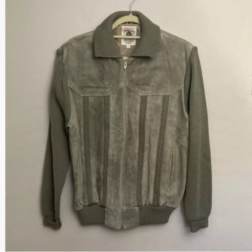 9-20 Caribou bay Trading Co Jacket vintage Large 60s 70’s Leather Knit